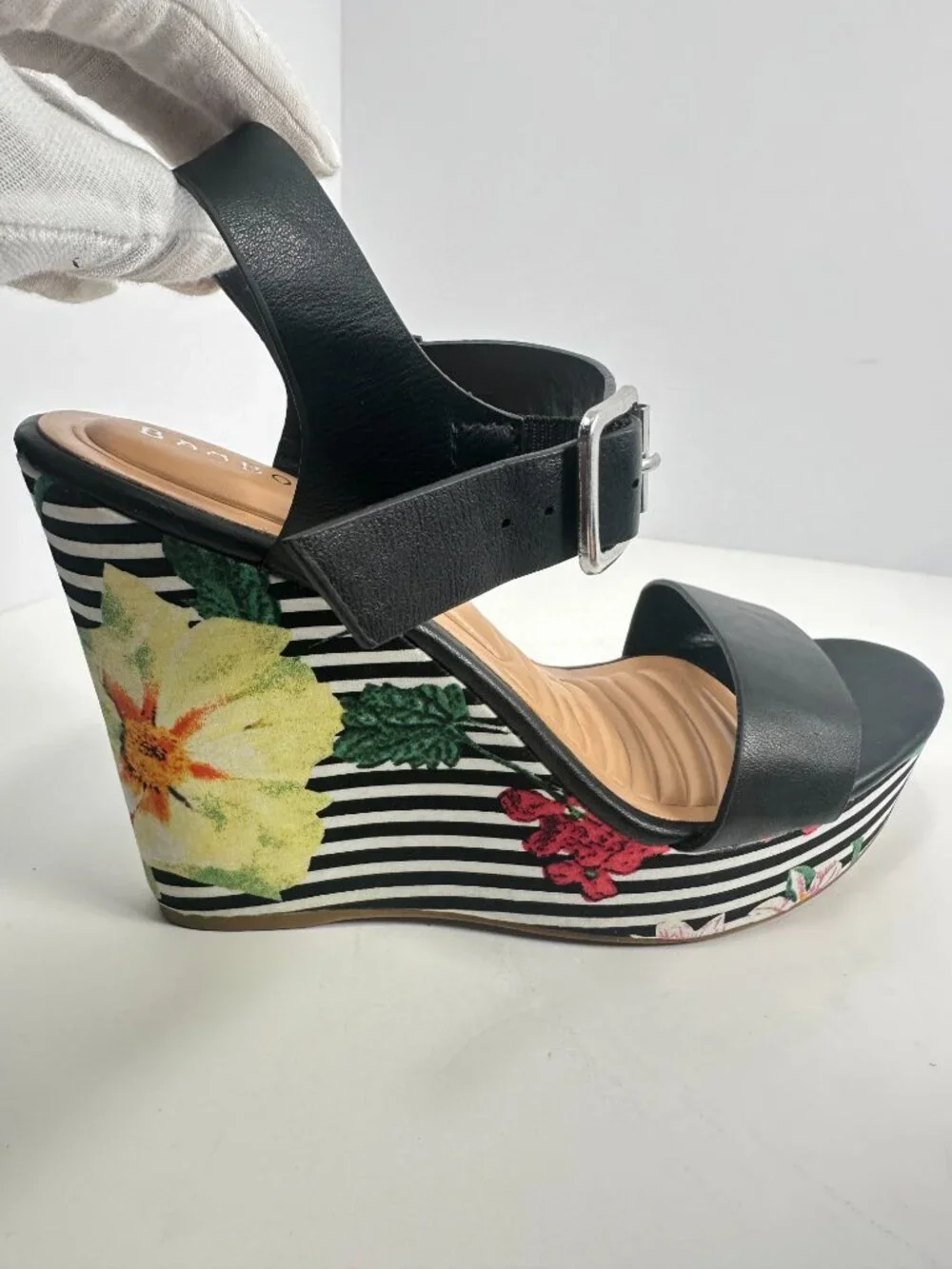 Bamboo Black/Colorful Flowers Platform Heels
